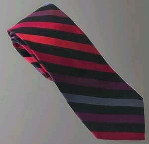 George Tie Red Black Blue Purple Crosshatch Striped Silk Necktie 57"L 3.75"W